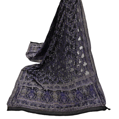 Indian Vintage Black Dupatta Long Stole Pure Georgette Silk Hand Woven Scarves Veil Scarf Wrap Hippie Boho Soft