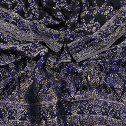 Indian Vintage Black Dupatta Long Stole Pure Georgette Silk Hand Woven Scarves Veil Scarf Wrap Hippie Boho Soft