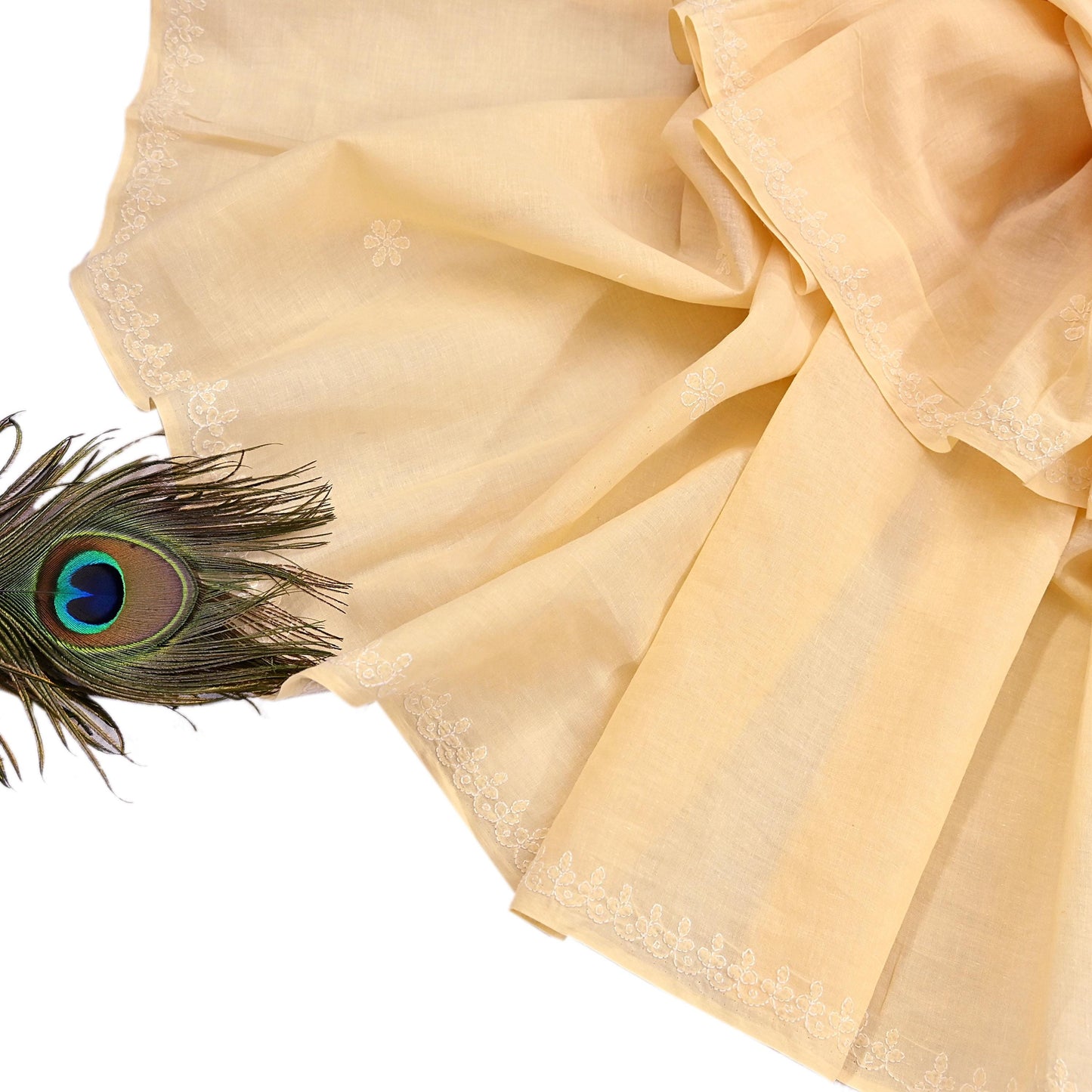 Indian Vintage Yellow Dupatta Long Stole Pure Cotton Handmade Chikankari Scarves Veil Scarf Wrap Hippie Boho Soft
