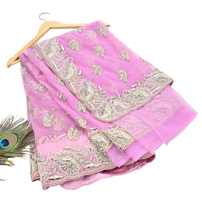 Indian Pre-owned Sari Pink Net/Mesh Hand Embroidered Anamika Khanna Designer Sarees Ethnic 6Yd Sewing  Zardozi/Dabka Zari Wedding Sarees