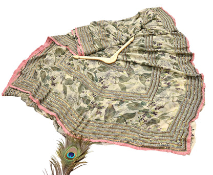 Indian Pre-owned Sari Green & Ivory Pure Georgette Silk Hand Embroidered Anamika Khanna Designer Sarees Ethnic 6Yd Sewing  Wedding Sarees