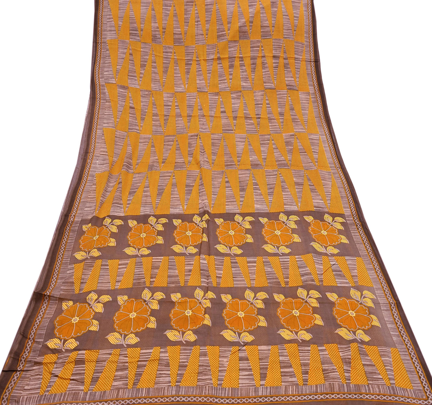 Indian Vintage Sari Brown Printed 100% Pure Cotton Saree Craft Fabric 5Yd Soft Sewing Sarong Wrap Boho Dress Making Quilting