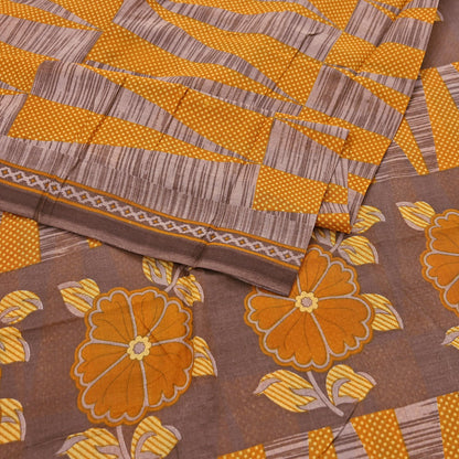 Indian Vintage Sari Brown Printed 100% Pure Cotton Saree Craft Fabric 5Yd Soft Sewing Sarong Wrap Boho Dress Making Quilting