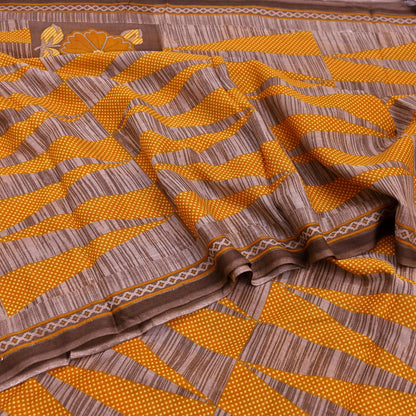 Indian Vintage Sari Brown Printed 100% Pure Cotton Saree Craft Fabric 5Yd Soft Sewing Sarong Wrap Boho Dress Making Quilting