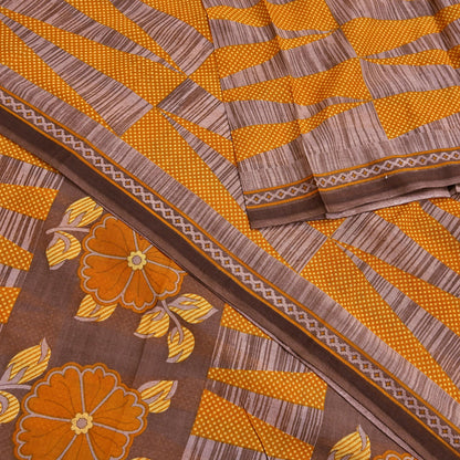 Indian Vintage Sari Brown Printed 100% Pure Cotton Saree Craft Fabric 5Yd Soft Sewing Sarong Wrap Boho Dress Making Quilting