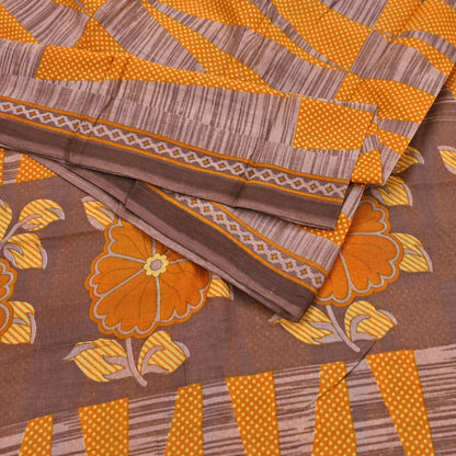 Indian Vintage Sari Brown Printed 100% Pure Cotton Saree Craft Fabric 5Yd Soft Sewing Sarong Wrap Boho Dress Making Quilting