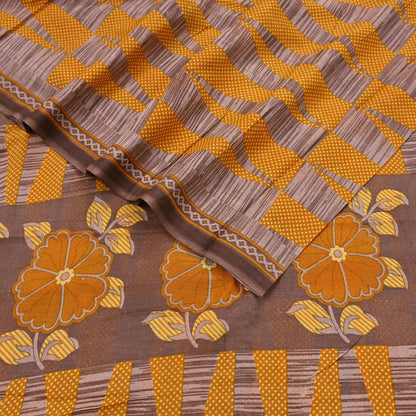 Indian Vintage Sari Brown Printed 100% Pure Cotton Saree Craft Fabric 5Yd Soft Sewing Sarong Wrap Boho Dress Making Quilting