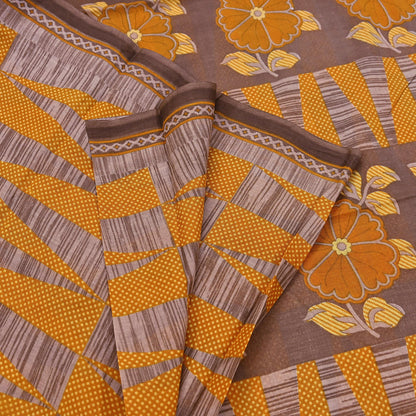 Indian Vintage Sari Brown Printed 100% Pure Cotton Saree Craft Fabric 5Yd Soft Sewing Sarong Wrap Boho Dress Making Quilting