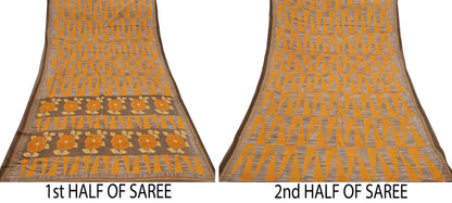 Indian Vintage Sari Brown Printed 100% Pure Cotton Saree Craft Fabric 5Yd Soft Sewing Sarong Wrap Boho Dress Making Quilting