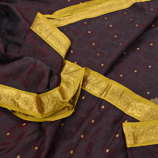 Indian Vintage Heavy Coffee Brown Woven Kanjivaram Saree 100% Pure Silk Sari Zari 5Yard Floral Dress making Crafting Quilting Upcycle