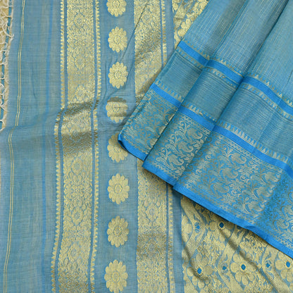 Indian Vintage Sari Beige & Blue 100% Pure Silk Hand Woven Sarees Craft Fabric 5Yd Ethnic Sewing Dress making Crafting Quilting Upcycle