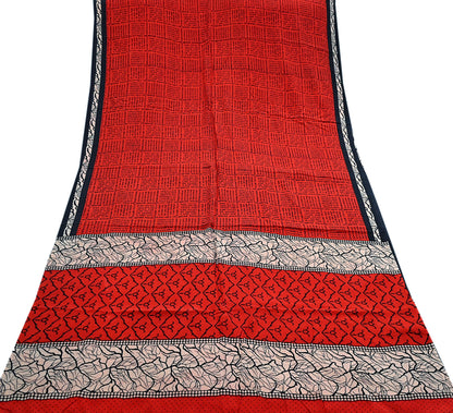 Indian Vintage Sari Red Pure Crepe Silk Printed Sarees 5yd Sewing Floral Soft Craft Fabric Wrap Dress making Crafting Quilting