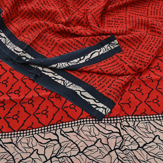Indian Vintage Sari Red Pure Crepe Silk Printed Sarees 5yd Sewing Floral Soft Craft Fabric Wrap Dress making Crafting Quilting