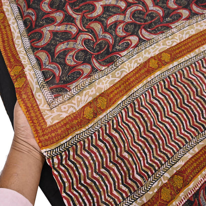 Indian Vintage Sari Black 100% Pure Georgette Silk Hand Printed Sarees Sewing 5yd Craft Fabric Soft Dress Designing for Crafting