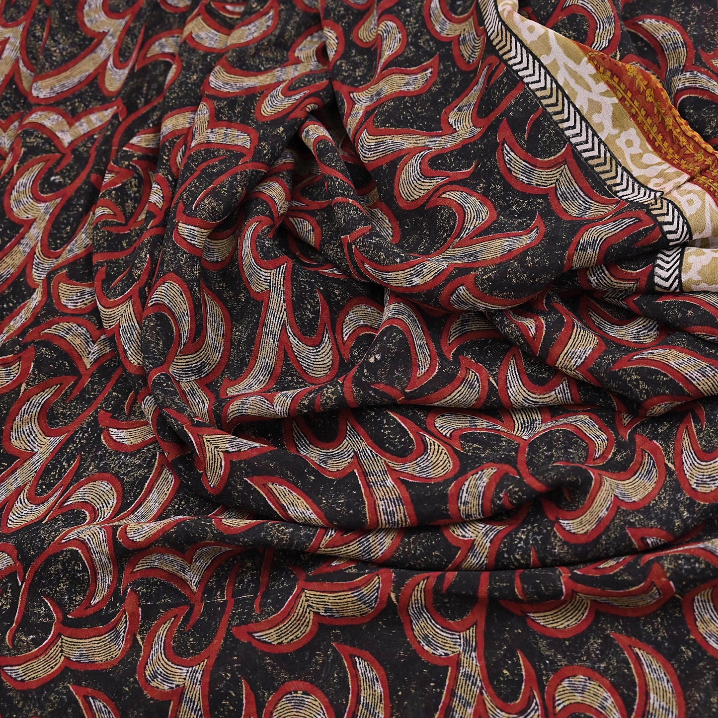 Indian Vintage Sari Black 100% Pure Georgette Silk Hand Printed Sarees Sewing 5yd Craft Fabric Soft Dress Designing for Crafting