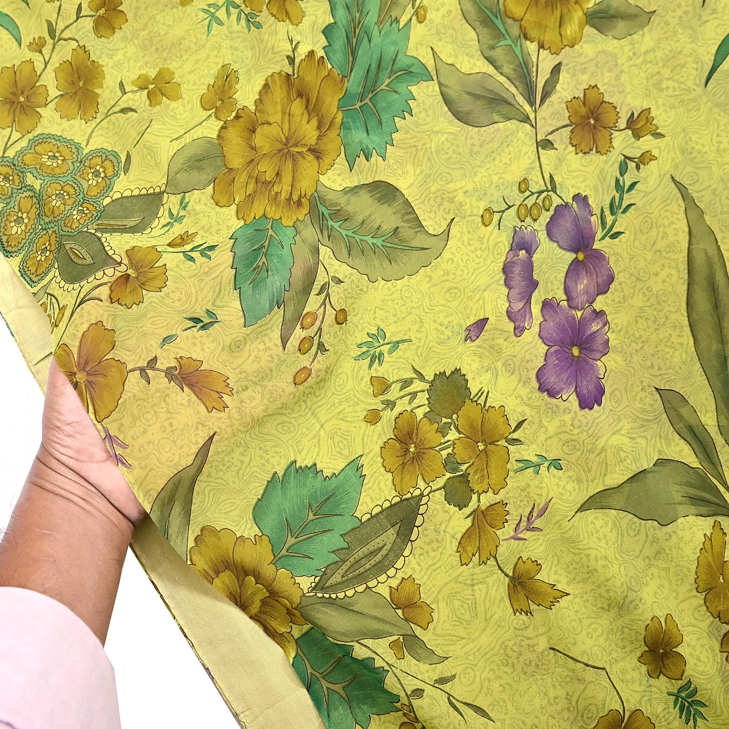 Indian Vintage Sari Green 100% Pure Georgette Silk Hand Printed Sarees Sewing 6yd Craft Fabric Soft Dress Designing for Crafting