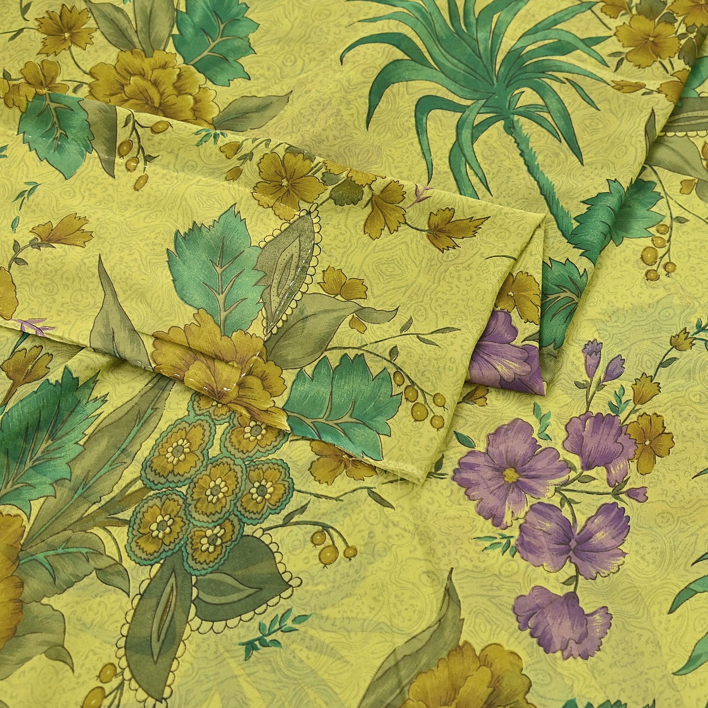 Indian Vintage Sari Green 100% Pure Georgette Silk Hand Printed Sarees Sewing 6yd Craft Fabric Soft Dress Designing for Crafting
