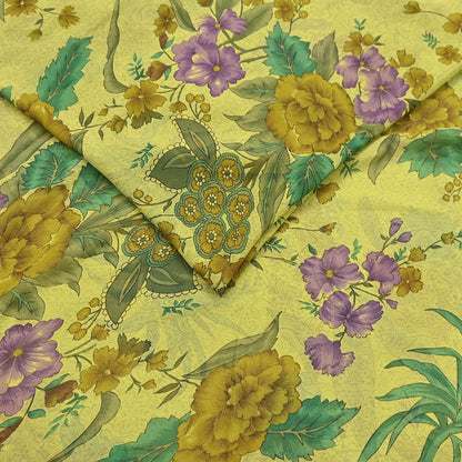 Indian Vintage Sari Green 100% Pure Georgette Silk Hand Printed Sarees Sewing 6yd Craft Fabric Soft Dress Designing for Crafting