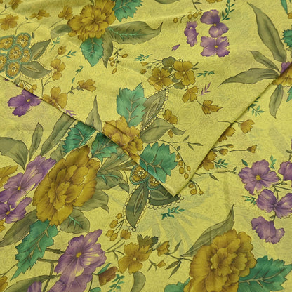Indian Vintage Sari Green 100% Pure Georgette Silk Hand Printed Sarees Sewing 6yd Craft Fabric Soft Dress Designing for Crafting