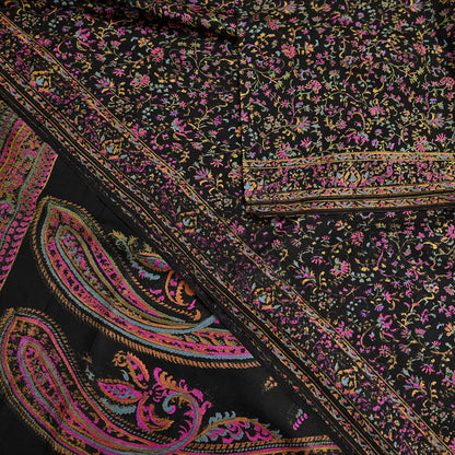 Indian Vintage Sari Black Printed Pure Silk Sarees Craft Fabric 5yd Sewing Floral Soft Dress Designing  for Crafting Quilting Upcycle Wrap