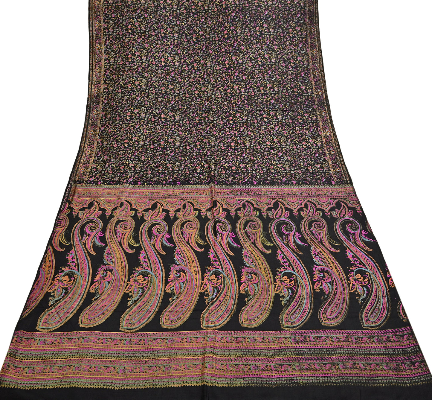 Indian Vintage Sari Black Printed Pure Silk Sarees Craft Fabric 5yd Sewing Floral Soft Dress Designing  for Crafting Quilting Upcycle Wrap