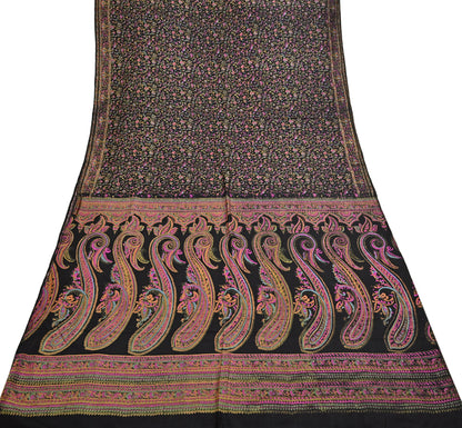 Indian Vintage Sari Black Printed Pure Silk Sarees Craft Fabric 5yd Sewing Floral Soft Dress Designing  for Crafting Quilting Upcycle Wrap