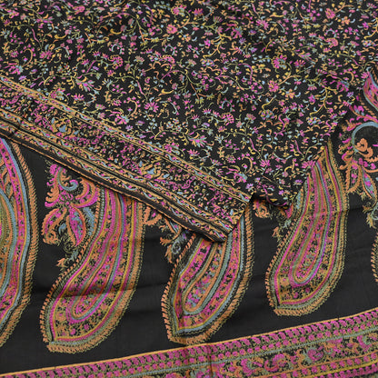 Indian Vintage Sari Black Printed Pure Silk Sarees Craft Fabric 5yd Sewing Floral Soft Dress Designing  for Crafting Quilting Upcycle Wrap