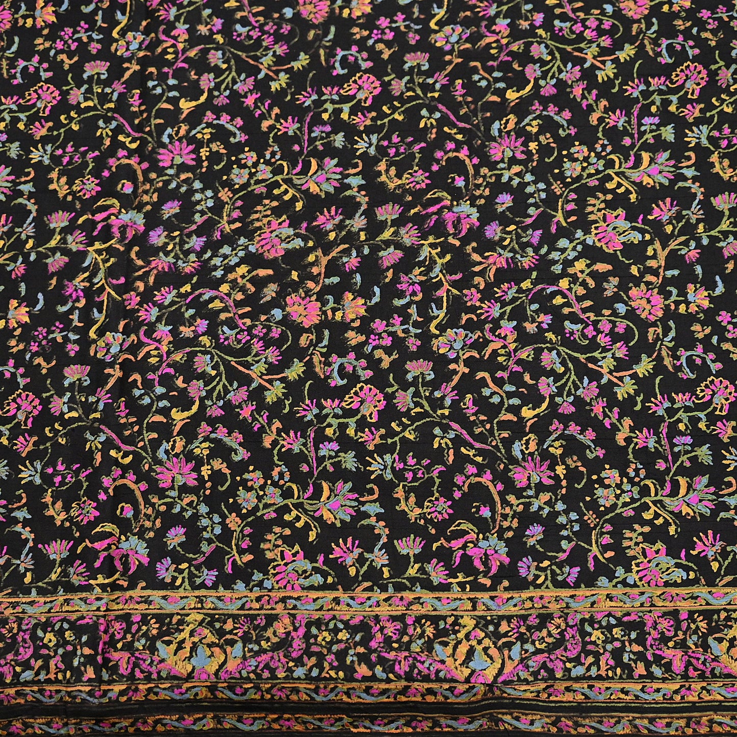 Indian Vintage Sari Black Printed Pure Silk Sarees Craft Fabric 5yd Sewing Floral Soft Dress Designing  for Crafting Quilting Upcycle Wrap