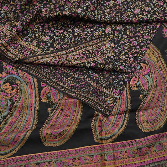 Indian Vintage Sari Black Printed Pure Silk Sarees Craft Fabric 5yd Sewing Floral Soft Dress Designing  for Crafting Quilting Upcycle Wrap