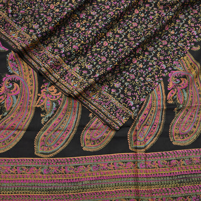 Indian Vintage Sari Black Printed Pure Silk Sarees Craft Fabric 5yd Sewing Floral Soft Dress Designing  for Crafting Quilting Upcycle Wrap