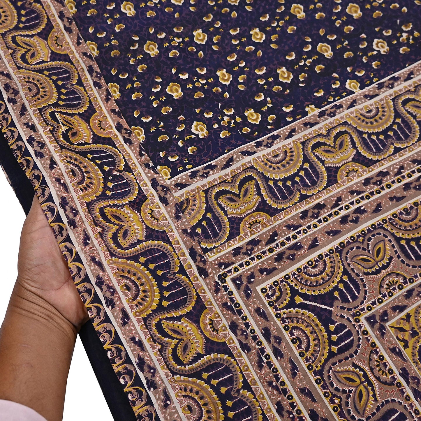 Vintage Blue Pure Silk Saree Indian Printed Floral Silk Fabric 6Yard Soft Sewing Material for Dressmaking, Quilting & Crafts