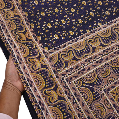 Vintage Blue Pure Silk Saree Indian Printed Floral Silk Fabric 6Yard Soft Sewing Material for Dressmaking, Quilting & Crafts