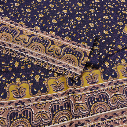 Vintage Blue Pure Silk Saree Indian Printed Floral Silk Fabric 6Yard Soft Sewing Material for Dressmaking, Quilting & Crafts
