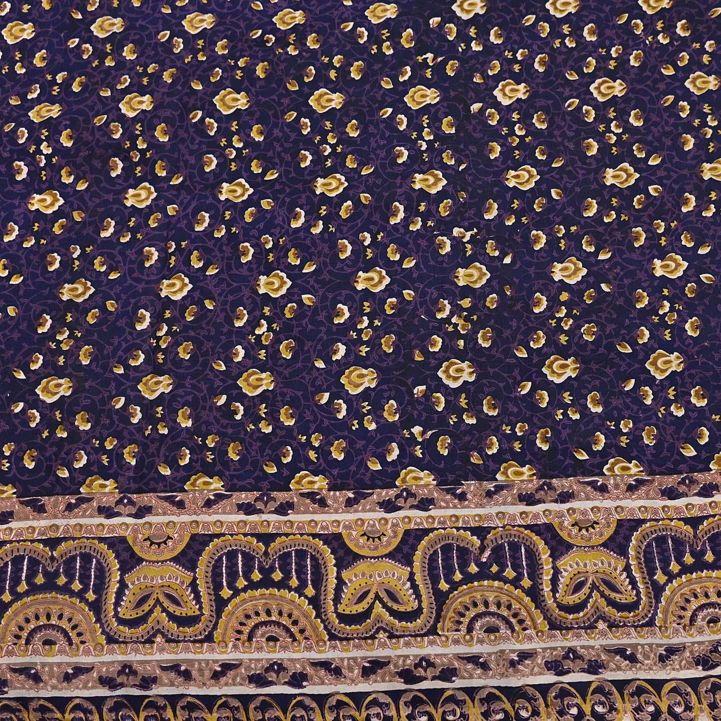 Vintage Blue Pure Silk Saree Indian Printed Floral Silk Fabric 6Yard Soft Sewing Material for Dressmaking, Quilting & Crafts