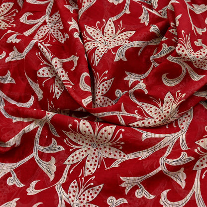 Indian Vintage Red Saree Printed 100% Pure Cotton Sari Craft Fabric 5Yd Soft Sewing Sarong Wrap Dress Making Quilting Crafting