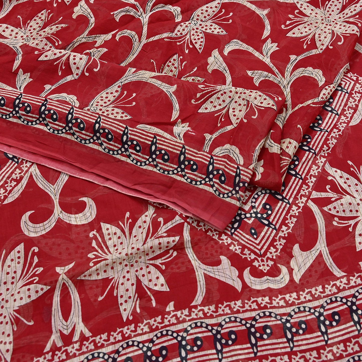 Indian Vintage Red Saree Printed 100% Pure Cotton Sari Craft Fabric 5Yd Soft Sewing Sarong Wrap Dress Making Quilting Crafting
