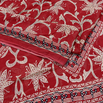 Indian Vintage Red Saree Printed 100% Pure Cotton Sari Craft Fabric 5Yd Soft Sewing Sarong Wrap Dress Making Quilting Crafting