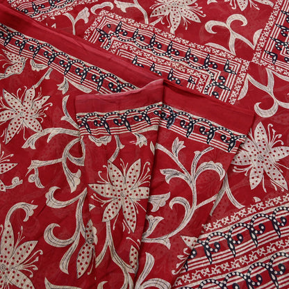 Indian Vintage Red Saree Printed 100% Pure Cotton Sari Craft Fabric 5Yd Soft Sewing Sarong Wrap Dress Making Quilting Crafting