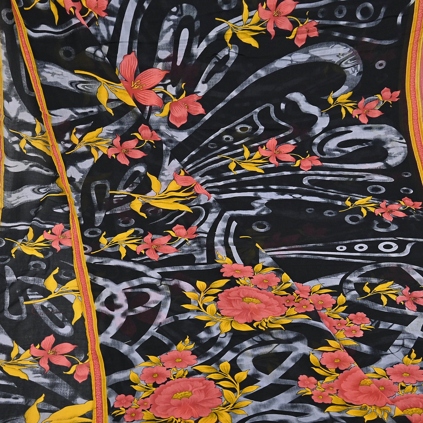 Indian Vintage Sari Gray & Black Printed Pure Cotton Sarees Fabric Floral 5Yd Sarong Wrap Boho Fabric Kimono Soft Dress making Crafting