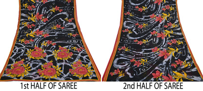 Indian Vintage Sari Gray & Black Printed Pure Cotton Sarees Fabric Floral 5Yd Sarong Wrap Boho Fabric Kimono Soft Dress making Crafting