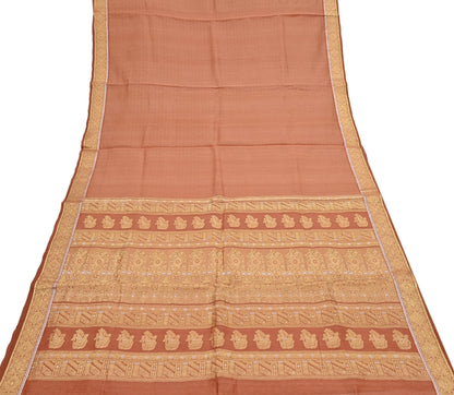 Indian Vintage Sari Peach  Pure Silk Hand Woven Sarees Fabric 5Yd Ethnic Dress Making Crafting Upcycle Quilting Zari Border