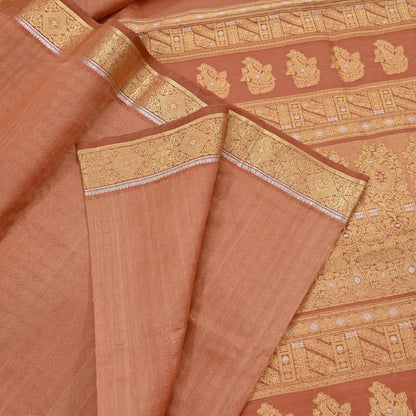 Indian Vintage Sari Peach  Pure Silk Hand Woven Sarees Fabric 5Yd Ethnic Dress Making Crafting Upcycle Quilting Zari Border