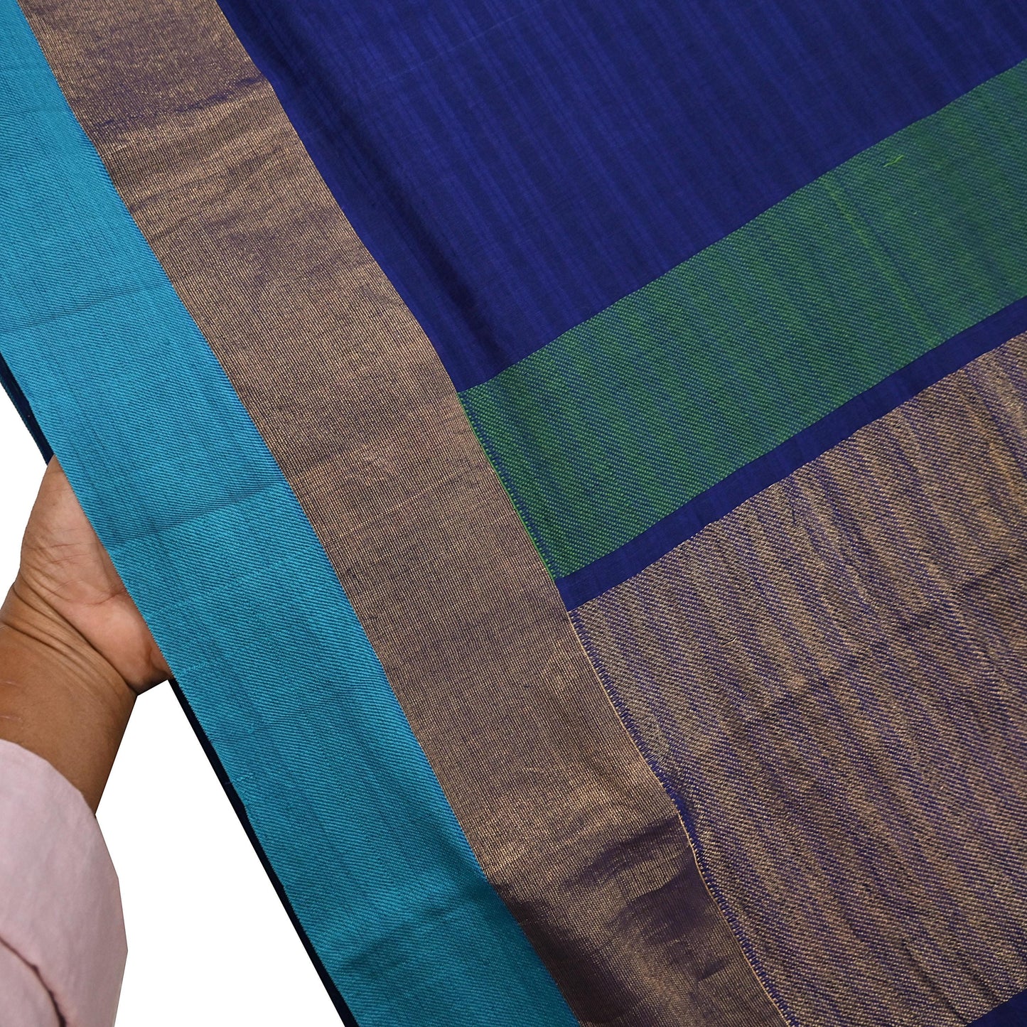 Indian Vintage Sari Blue Blend Silk Woven Saree Craft Fabric 5yd Soft Dress Designing Crafting Quilting Zari Border