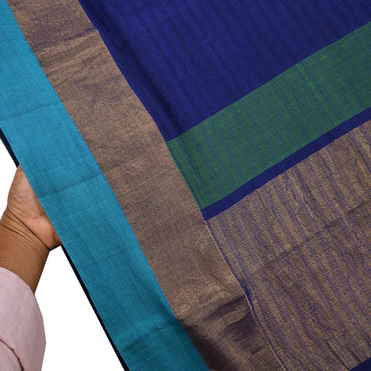 Indian Vintage Sari Blue Blend Silk Woven Saree Craft Fabric 5yd Soft Dress Designing Crafting Quilting Zari Border