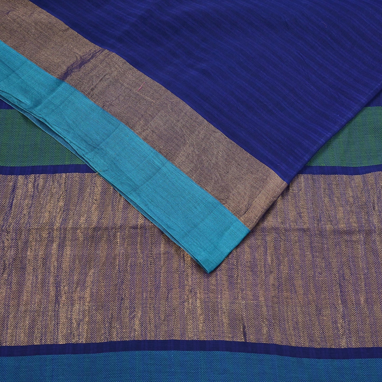 Indian Vintage Sari Blue Blend Silk Woven Saree Craft Fabric 5yd Soft Dress Designing Crafting Quilting Zari Border