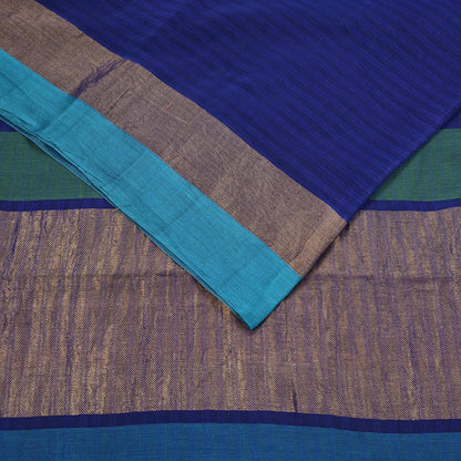 Indian Vintage Sari Blue Blend Silk Woven Saree Craft Fabric 5yd Soft Dress Designing Crafting Quilting Zari Border