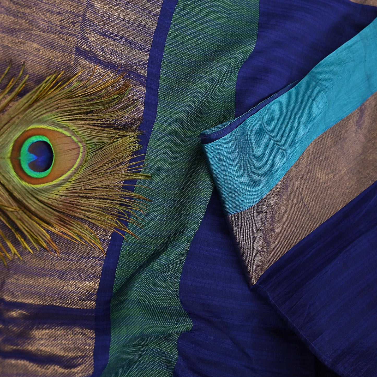 Indian Vintage Sari Blue Blend Silk Woven Saree Craft Fabric 5yd Soft Dress Designing Crafting Quilting Zari Border