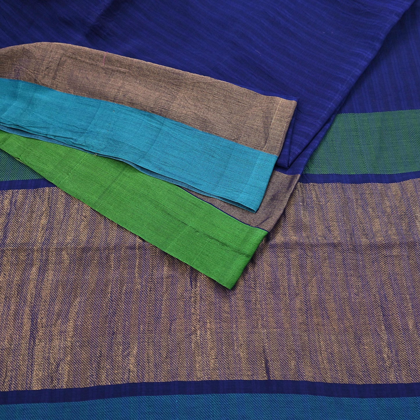 Indian Vintage Sari Blue Blend Silk Woven Saree Craft Fabric 5yd Soft Dress Designing Crafting Quilting Zari Border