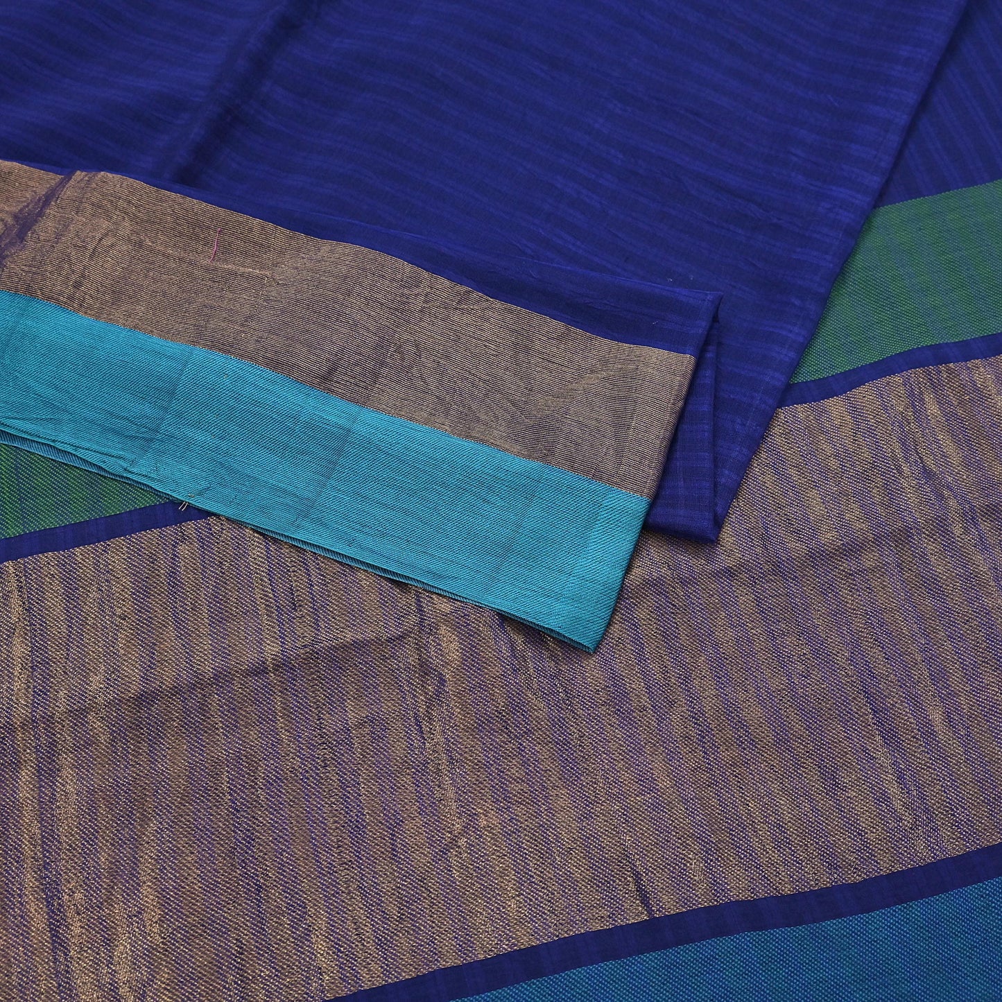 Indian Vintage Sari Blue Blend Silk Woven Saree Craft Fabric 5yd Soft Dress Designing Crafting Quilting Zari Border