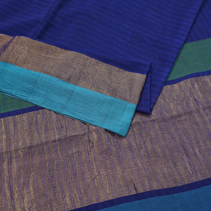 Indian Vintage Sari Blue Blend Silk Woven Saree Craft Fabric 5yd Soft Dress Designing Crafting Quilting Zari Border